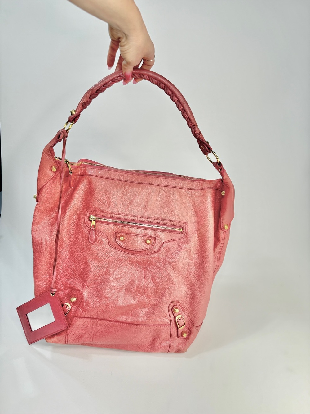 Auth Balenciaga Pink Leather Shoulder Hobo Bag motorcycle giant city hardware - Picture 2 of 15